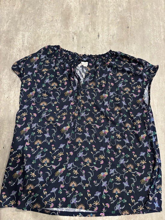 LOFT Tops - LOFT Navy Floral Short-Sleeve Peasant Blouse